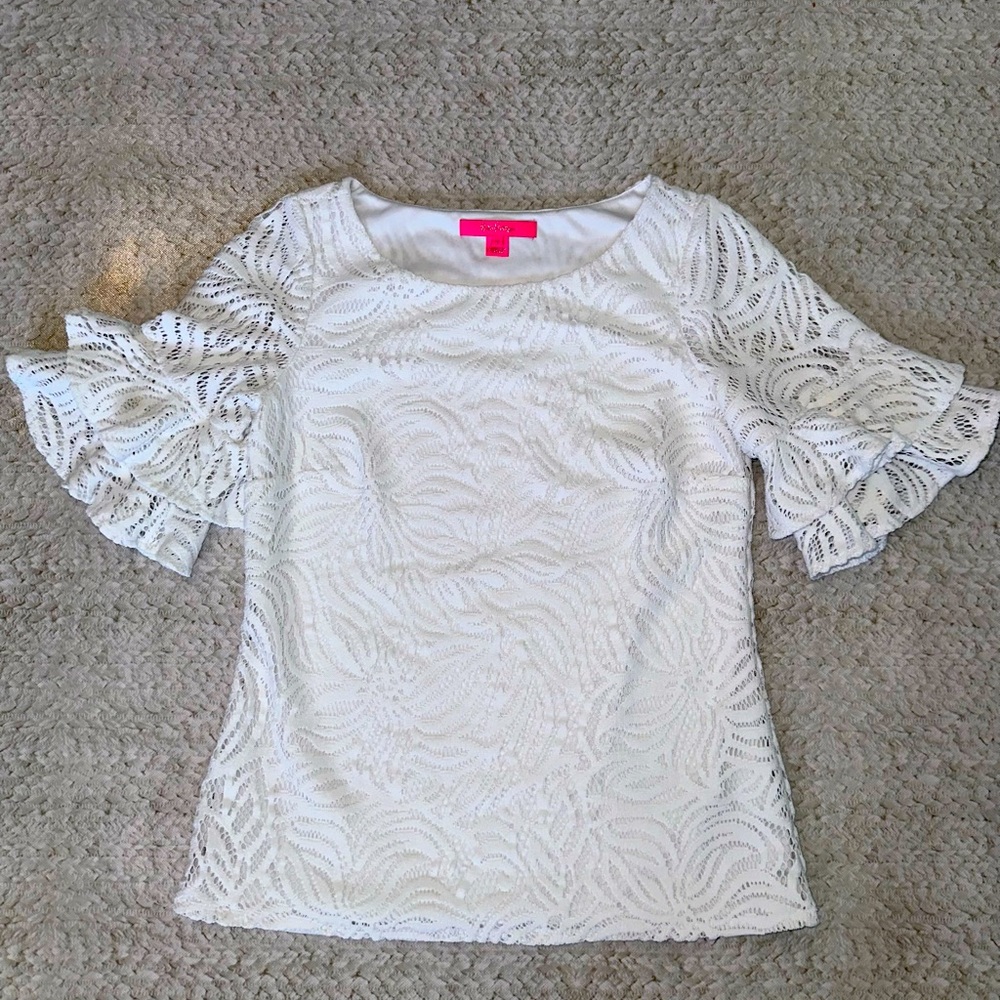Lilly Pulitzer Luca Top with Sea Swirling Lace